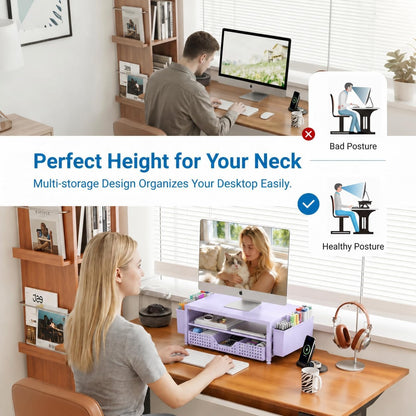 Desk Organizers and Accessories, Computer Monitor Stand Riser with Drawer and 2 Pen Holders, Printer & Laptop Stand, Office Desk Accessories & Workspace Organizers for Home Office Supplies, Black