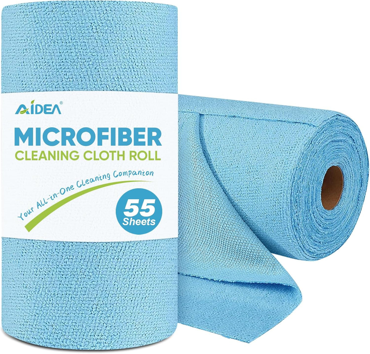 AIDEA Microfiber Cleaning Cloth Roll, Blue Shop Towels 55 Sheets 11×9"