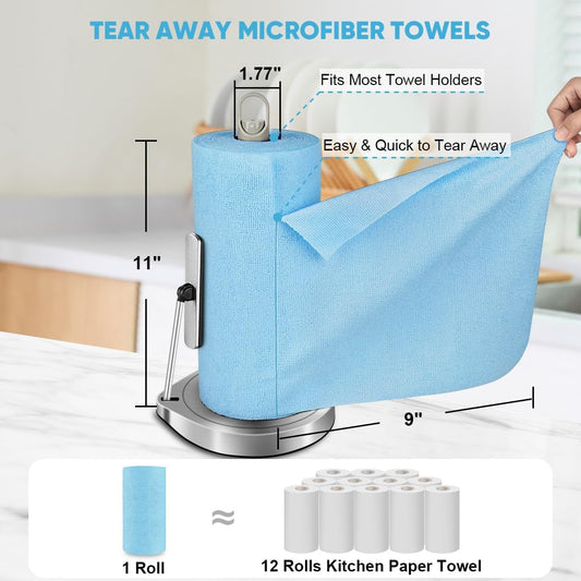 AIDEA Microfiber Cleaning Cloth Roll, Blue Shop Towels 55 Sheets 11×9"
