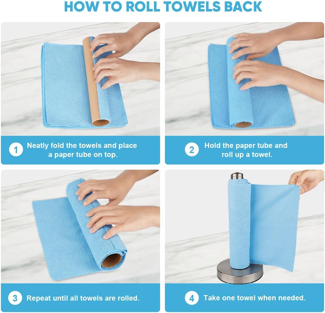 AIDEA Microfiber Cleaning Cloth Roll, Blue Shop Towels 55 Sheets 11×9"