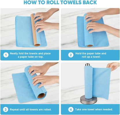 AIDEA Microfiber Cleaning Cloth Roll, Blue Shop Towels 55 Sheets 11×9"