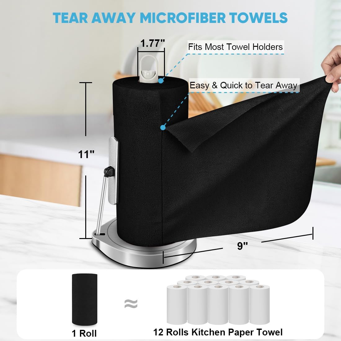 AIDEA Microfiber Cleaning Cloth Roll, Blue Shop Towels 55 Sheets 11×9"