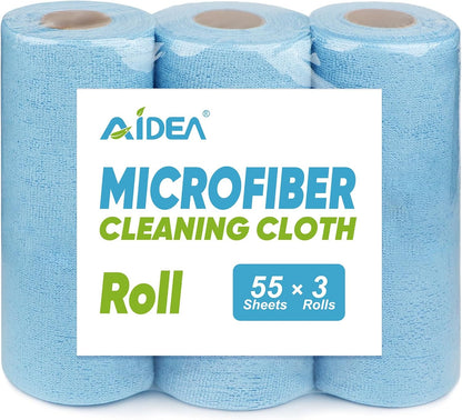 AIDEA Microfiber Cleaning Cloth Roll, Blue Shop Towels 55 Sheets 11×9"