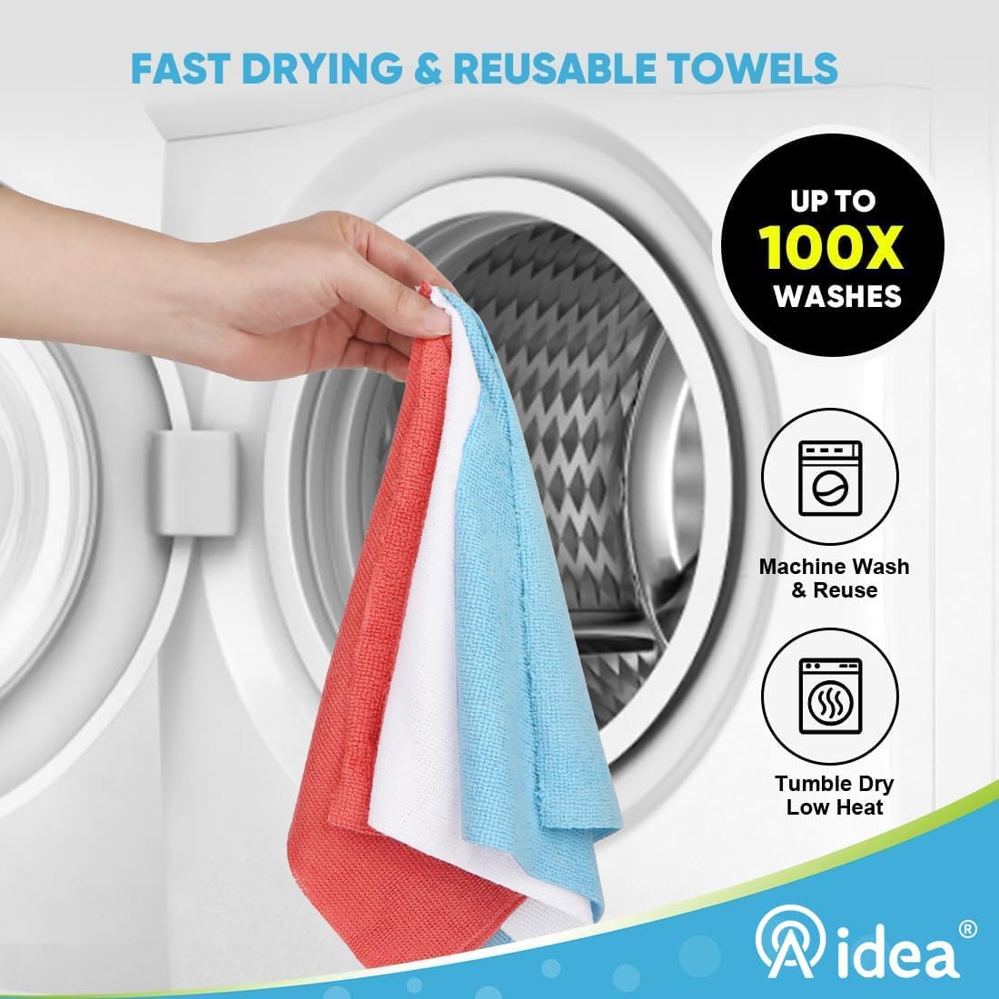 AIDEA Microfiber Cleaning Cloth Roll, Blue Shop Towels 55 Sheets 11×9"
