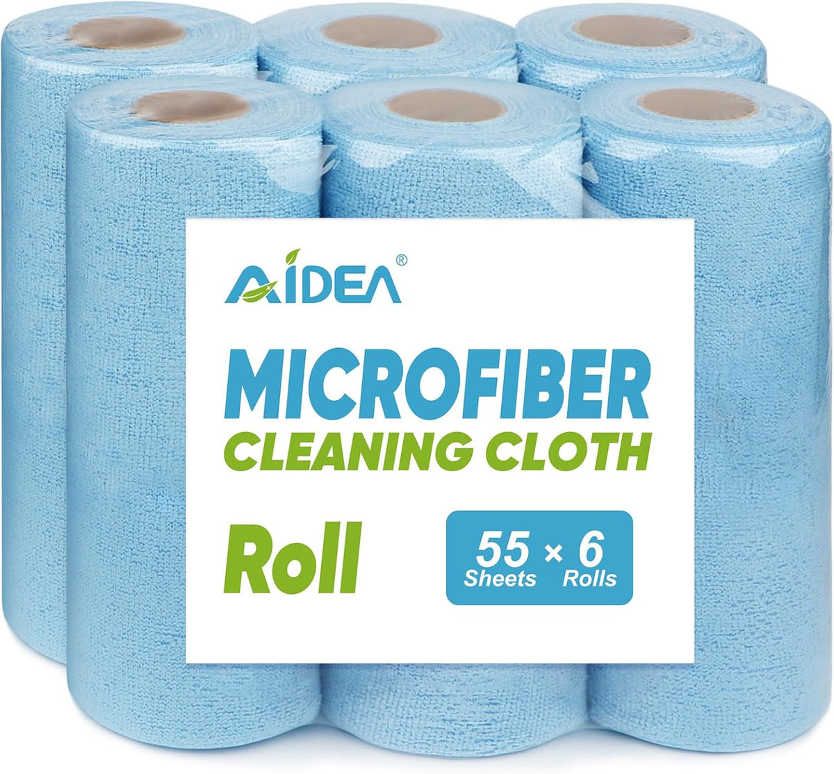 AIDEA Microfiber Cleaning Cloth Roll, Blue Shop Towels 55 Sheets 11×9"