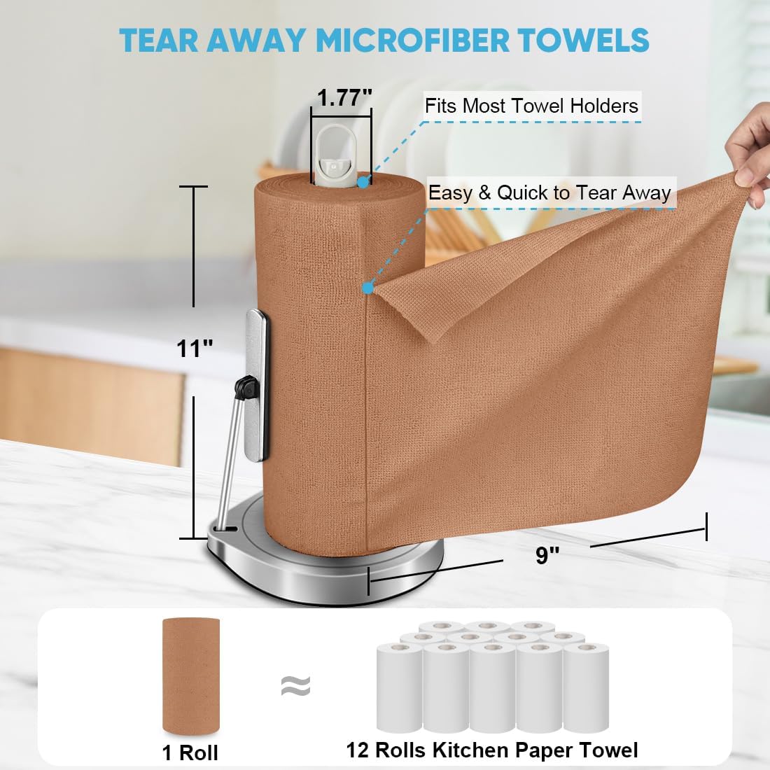 AIDEA Microfiber Cleaning Cloth Roll, Blue Shop Towels 55 Sheets 11×9"