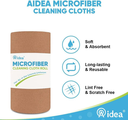 AIDEA Microfiber Cleaning Cloth Roll, Blue Shop Towels 55 Sheets 11×9"
