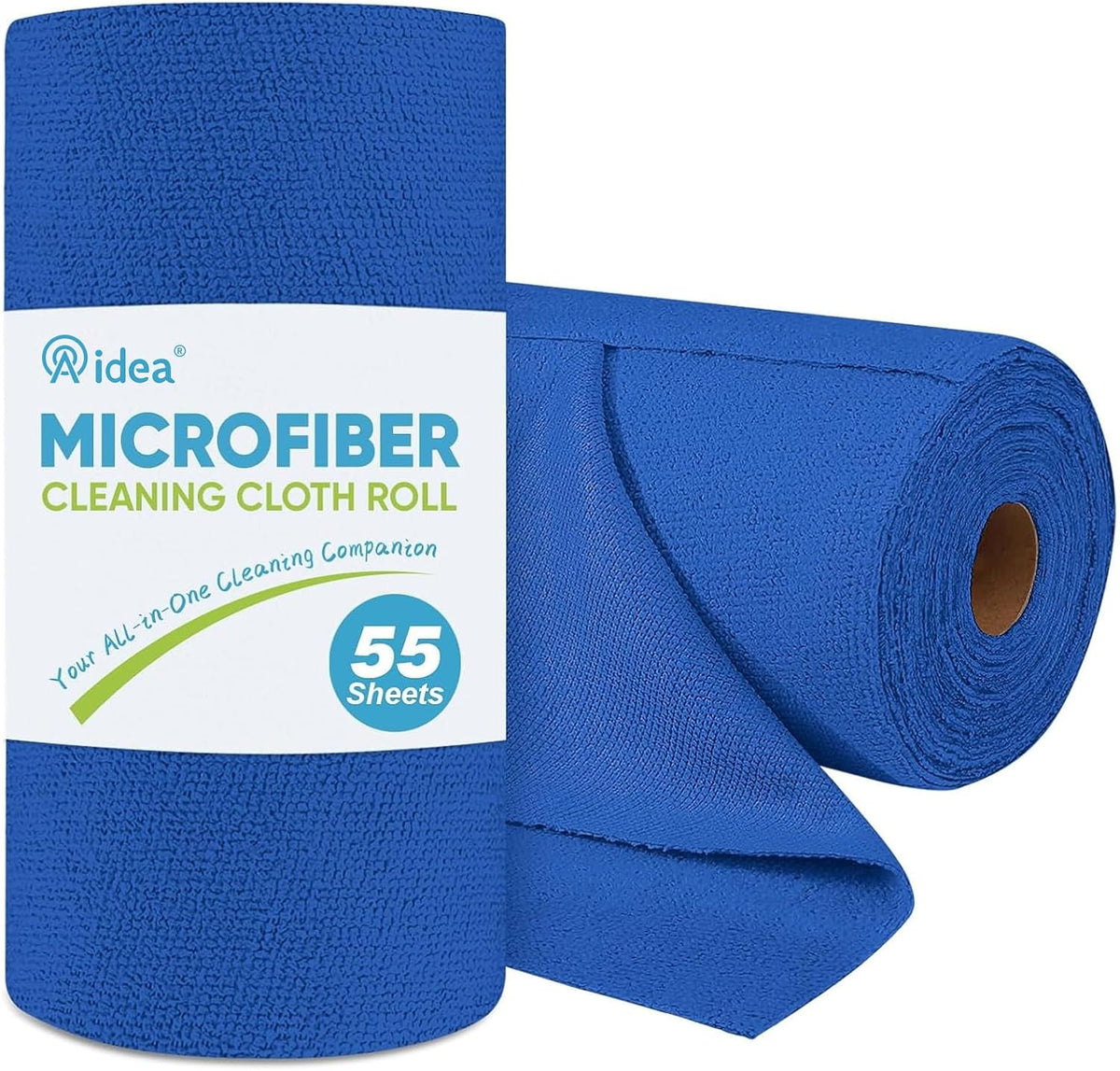 AIDEA Microfiber Cleaning Cloth Roll, Blue Shop Towels 55 Sheets 11×9"