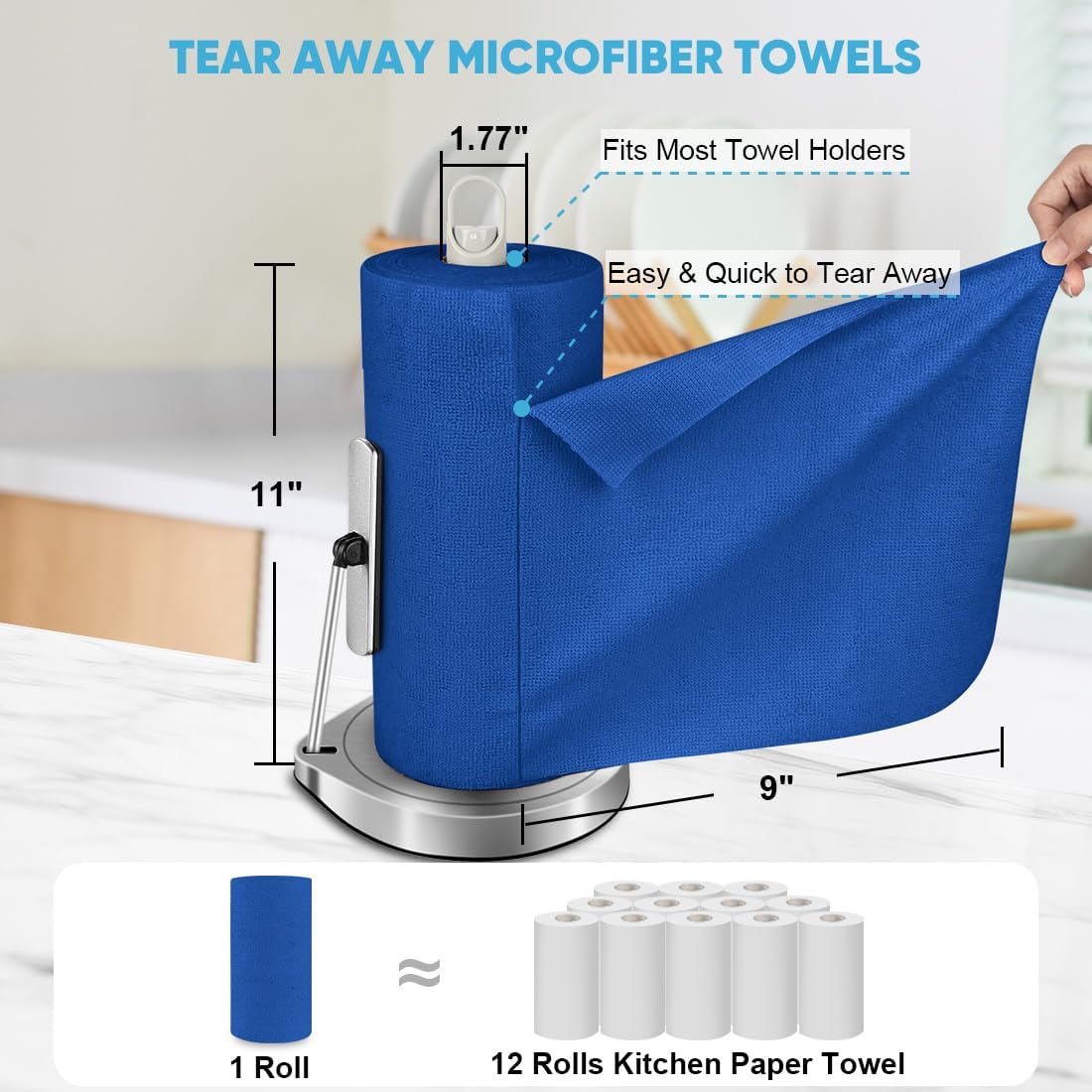 AIDEA Microfiber Cleaning Cloth Roll, Blue Shop Towels 55 Sheets 11×9"