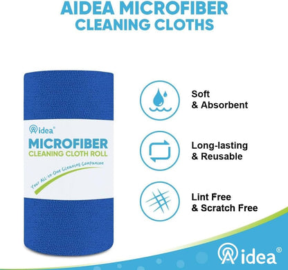 AIDEA Microfiber Cleaning Cloth Roll, Blue Shop Towels 55 Sheets 11×9"