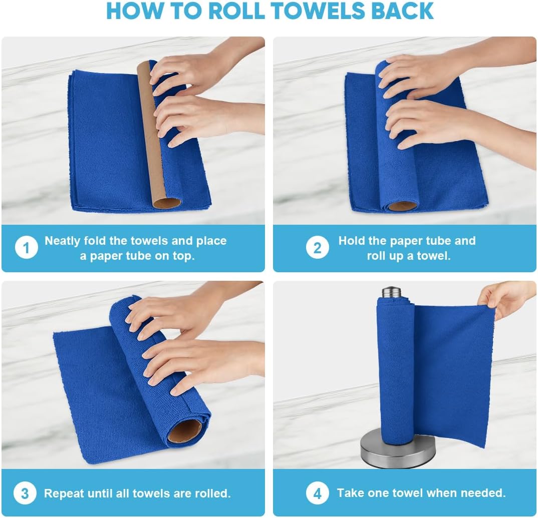 AIDEA Microfiber Cleaning Cloth Roll, Blue Shop Towels 55 Sheets 11×9"