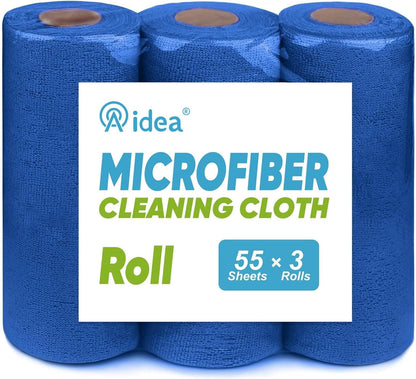 AIDEA Microfiber Cleaning Cloth Roll, Blue Shop Towels 55 Sheets 11×9"
