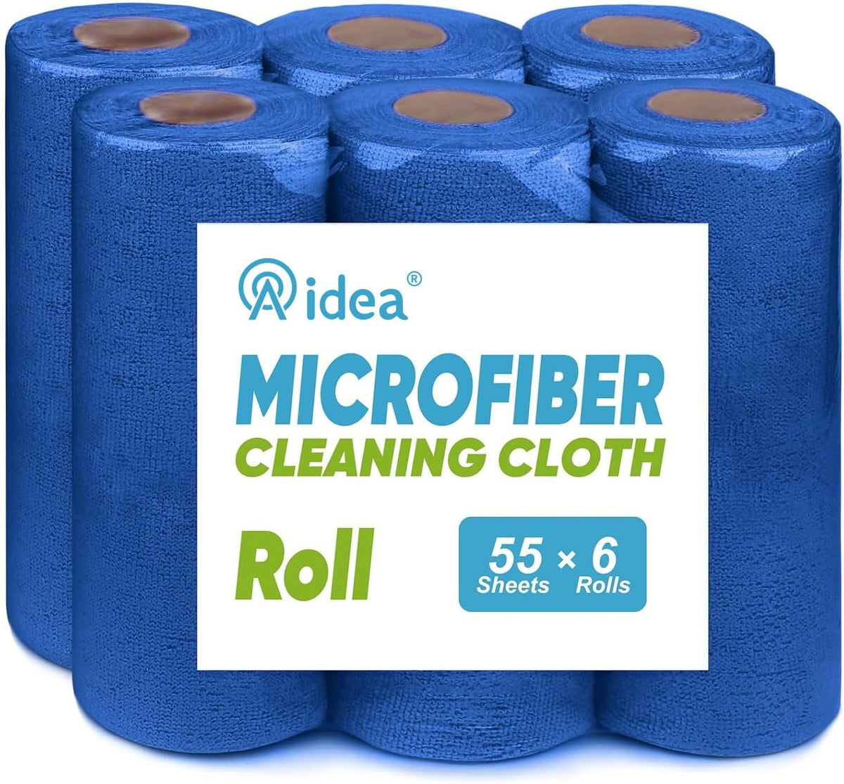 AIDEA Microfiber Cleaning Cloth Roll, Blue Shop Towels 55 Sheets 11×9"