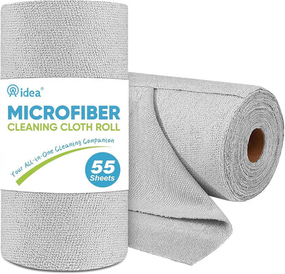 AIDEA Microfiber Cleaning Cloth Roll, Blue Shop Towels 55 Sheets 11×9"