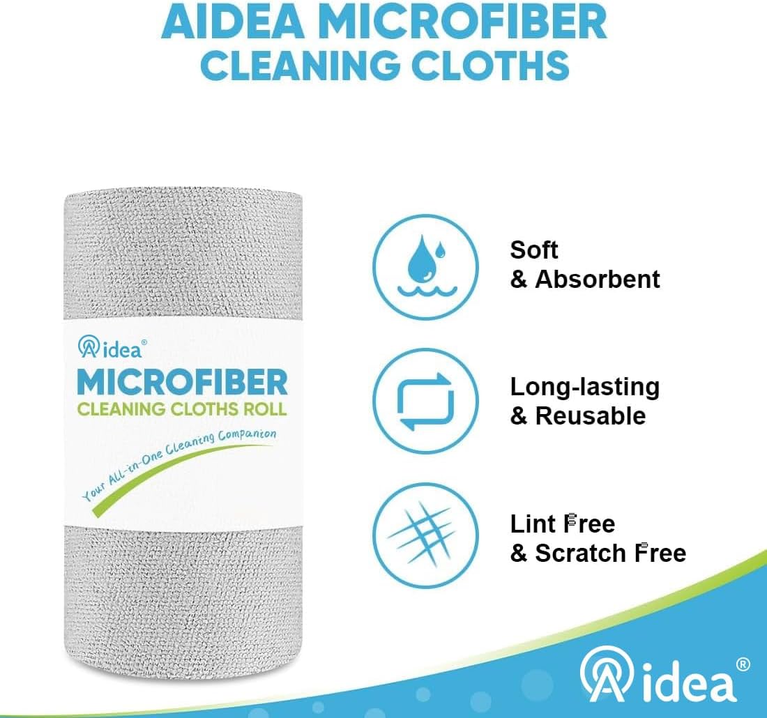 AIDEA Microfiber Cleaning Cloth Roll, Blue Shop Towels 55 Sheets 11×9"