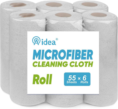 AIDEA Microfiber Cleaning Cloth Roll, Blue Shop Towels 55 Sheets 11×9"