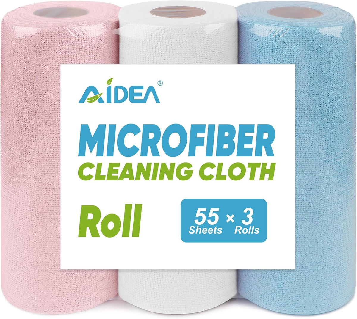 AIDEA Microfiber Cleaning Cloth Roll, Blue Shop Towels 55 Sheets 11×9"