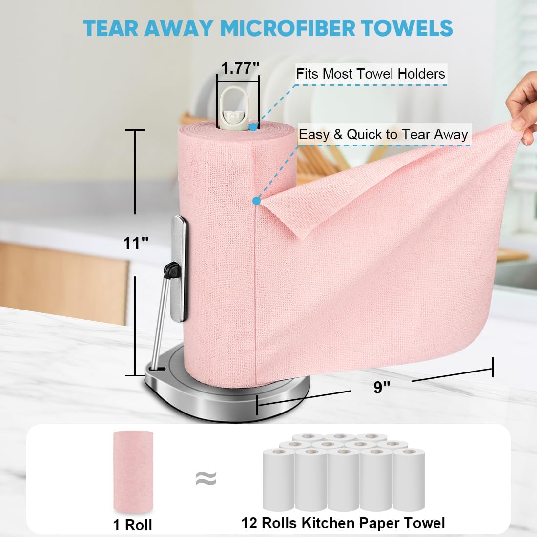 AIDEA Microfiber Cleaning Cloth Roll, Blue Shop Towels 55 Sheets 11×9"