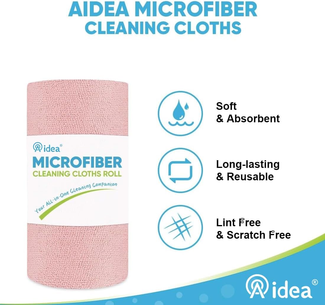 AIDEA Microfiber Cleaning Cloth Roll, Blue Shop Towels 55 Sheets 11×9"