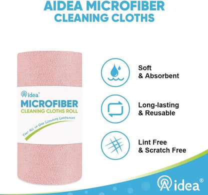 AIDEA Microfiber Cleaning Cloth Roll, Blue Shop Towels 55 Sheets 11×9"