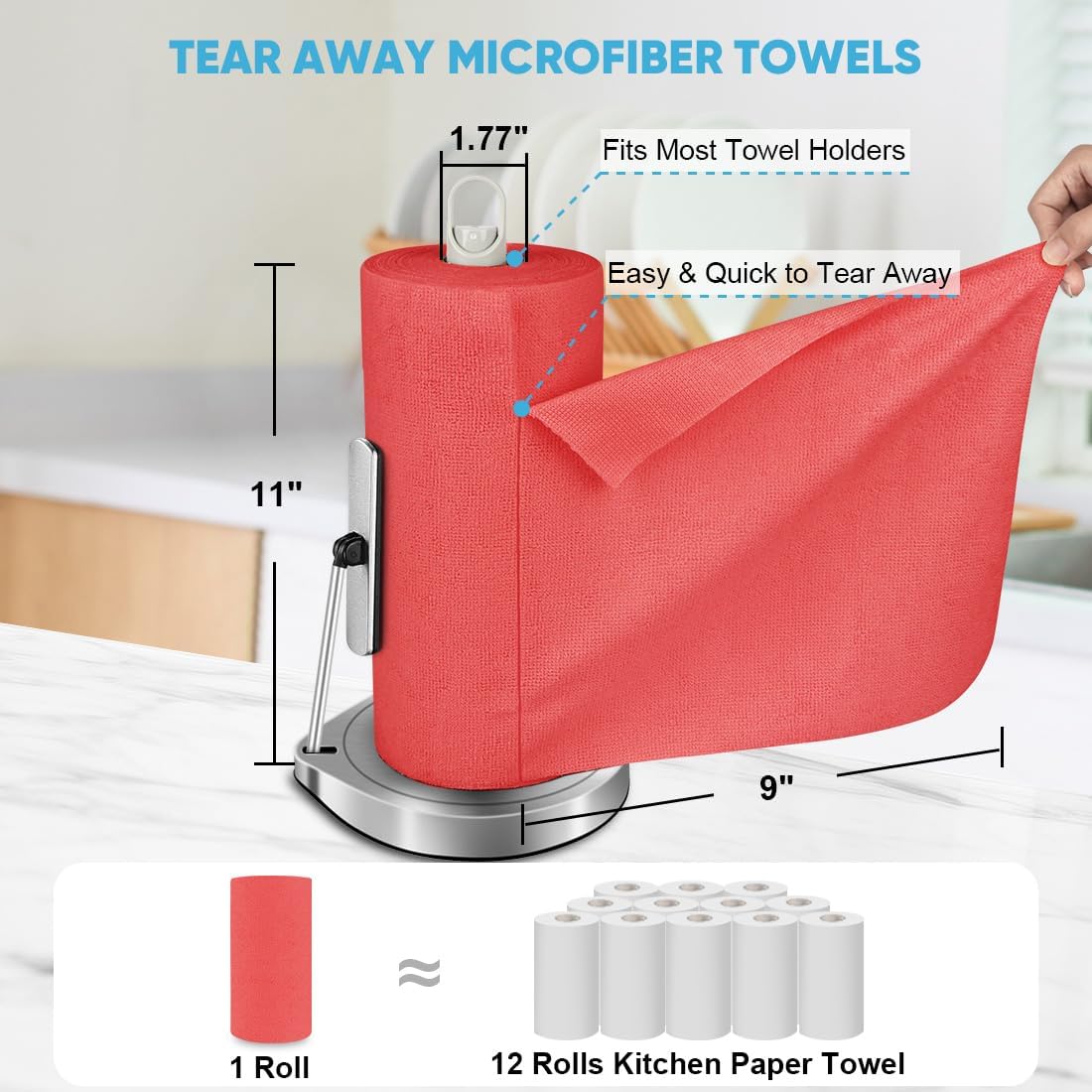 AIDEA Microfiber Cleaning Cloth Roll, Blue Shop Towels 55 Sheets 11×9"