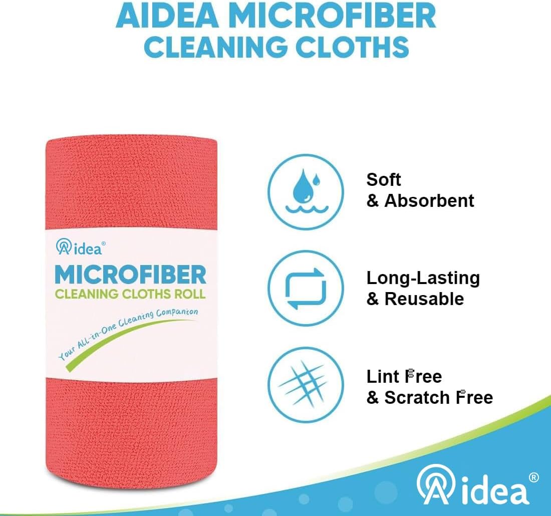 AIDEA Microfiber Cleaning Cloth Roll, Blue Shop Towels 55 Sheets 11×9"