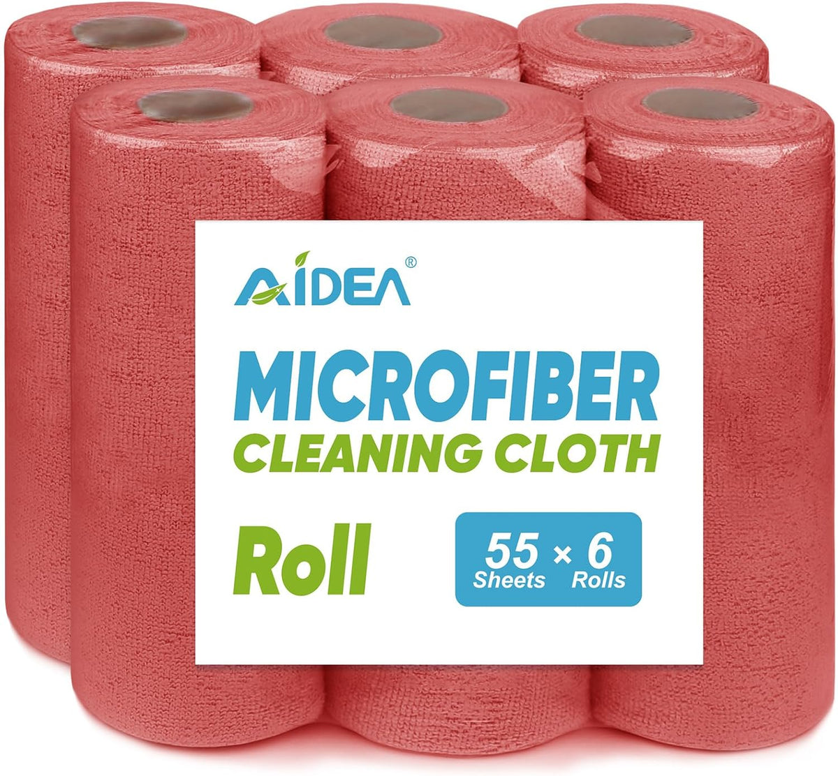 AIDEA Microfiber Cleaning Cloth Roll, Blue Shop Towels 55 Sheets 11×9"