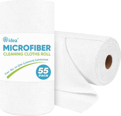 AIDEA Microfiber Cleaning Cloth Roll, Blue Shop Towels 55 Sheets 11×9"