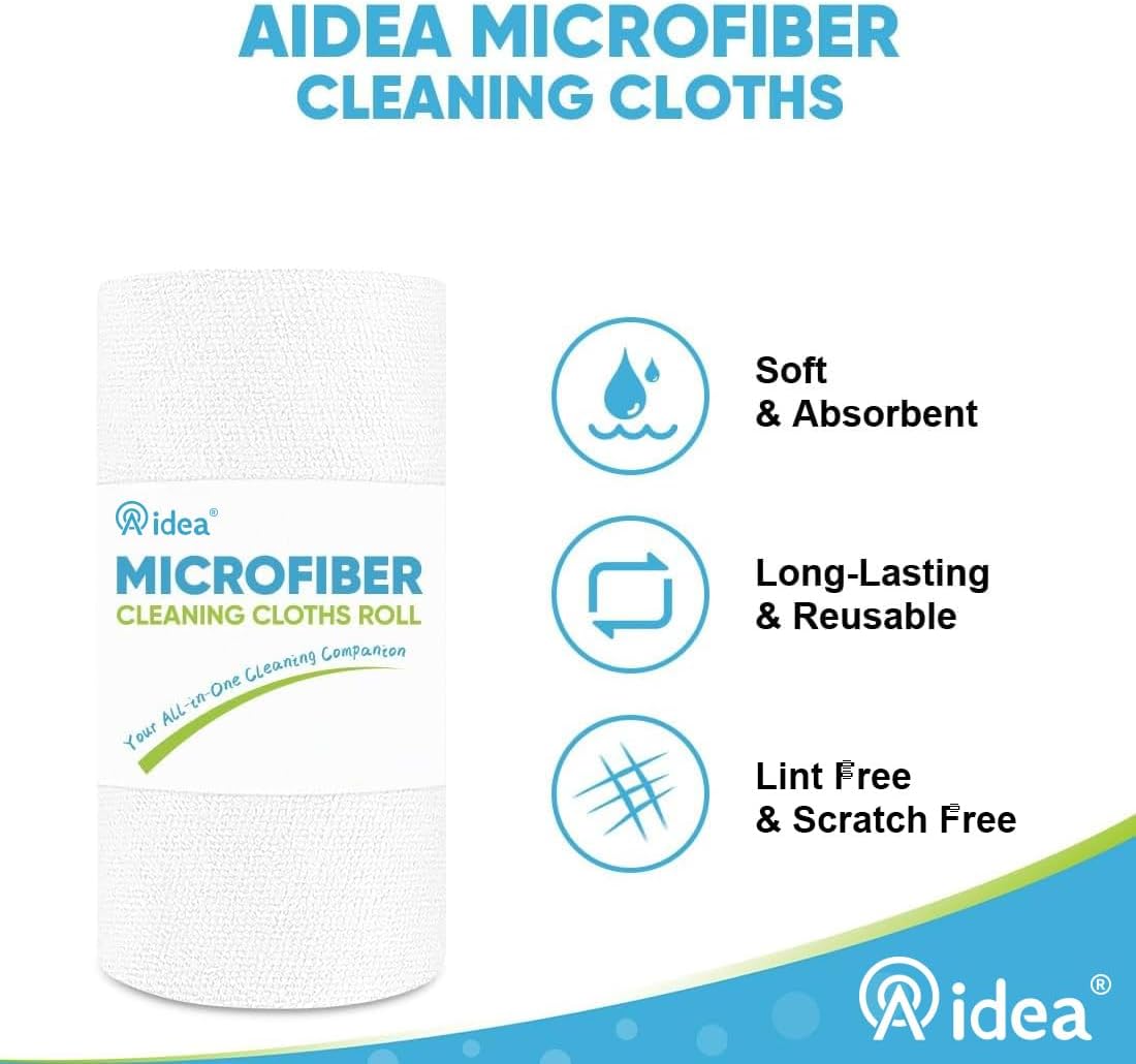 AIDEA Microfiber Cleaning Cloth Roll, Blue Shop Towels 55 Sheets 11×9"