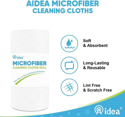 AIDEA Microfiber Cleaning Cloth Roll, Blue Shop Towels 55 Sheets 11×9"