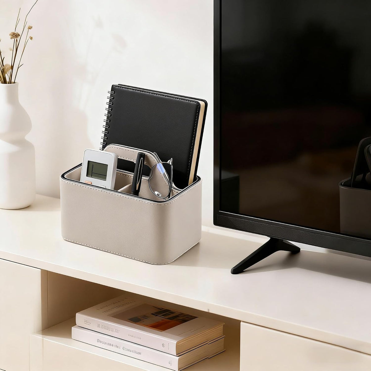 Remote Control Holder, Portable Desk Remote Organizer, Beige