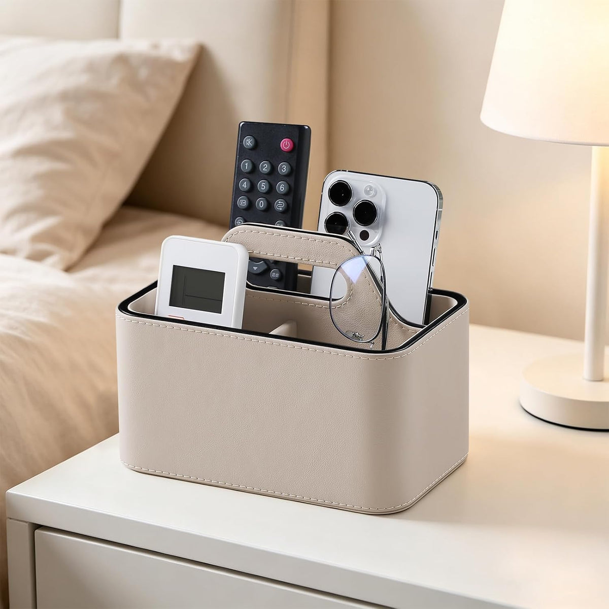 Remote Control Holder, Portable Desk Remote Organizer, Beige