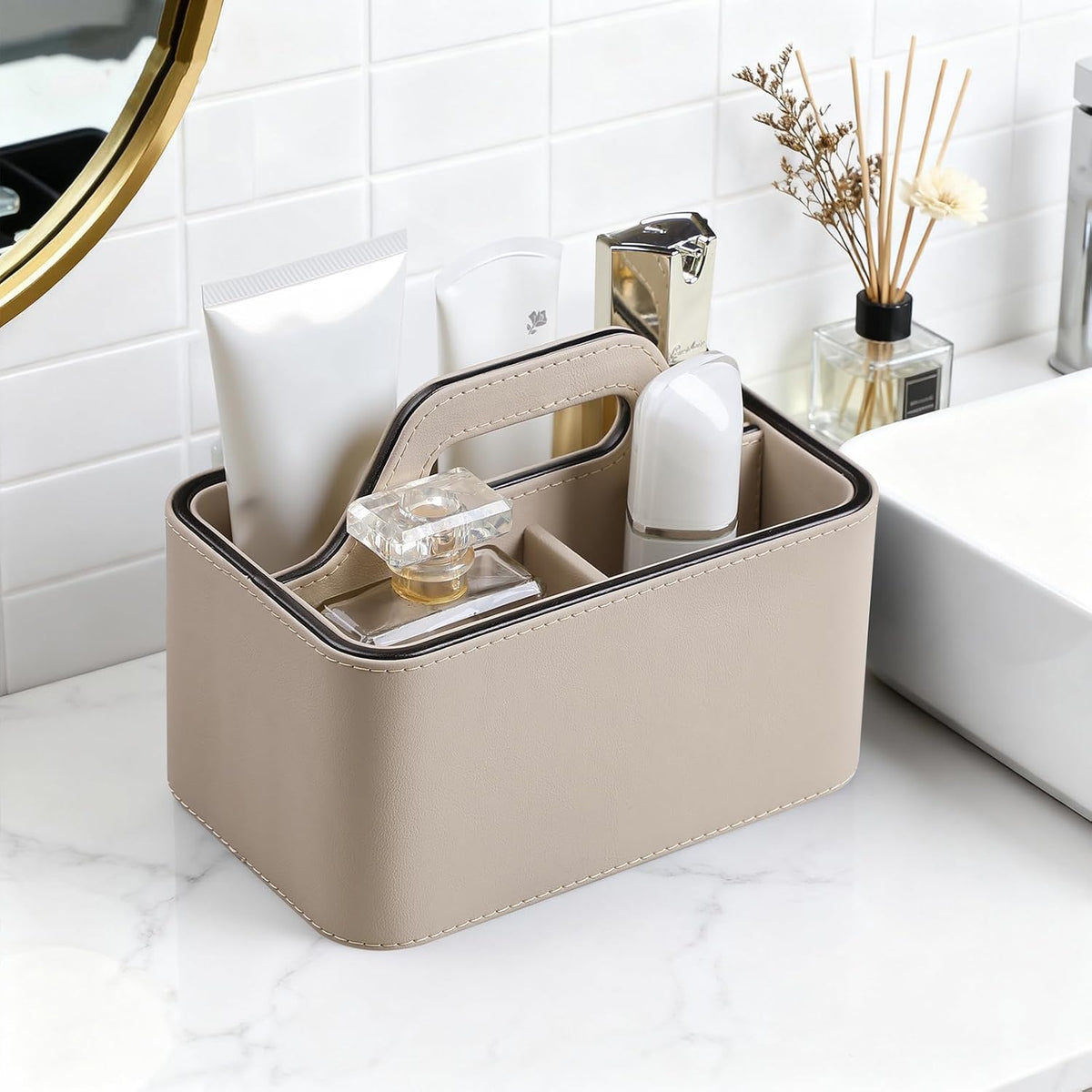 Remote Control Holder, Portable Desk Remote Organizer, Beige
