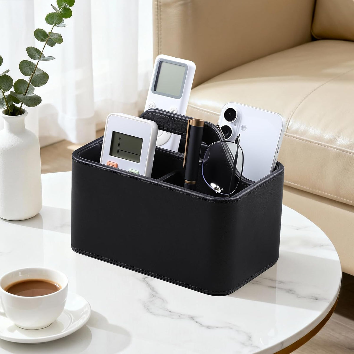 Remote Control Holder, Portable Desk Remote Organizer, Beige
