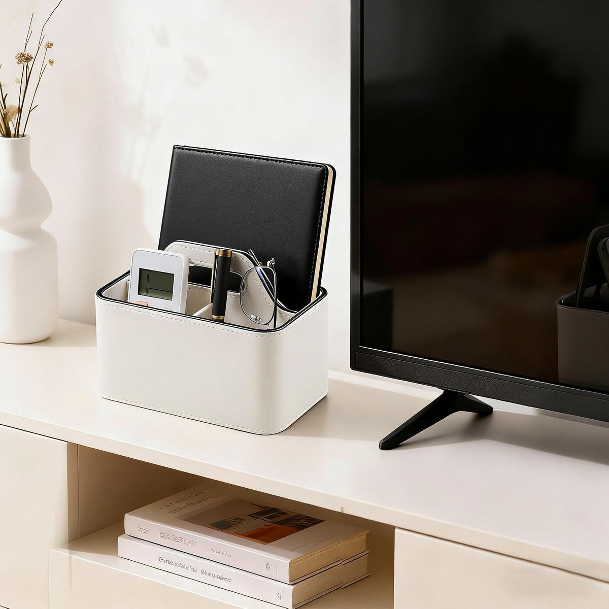 Remote Control Holder, Portable Desk Remote Organizer, Beige