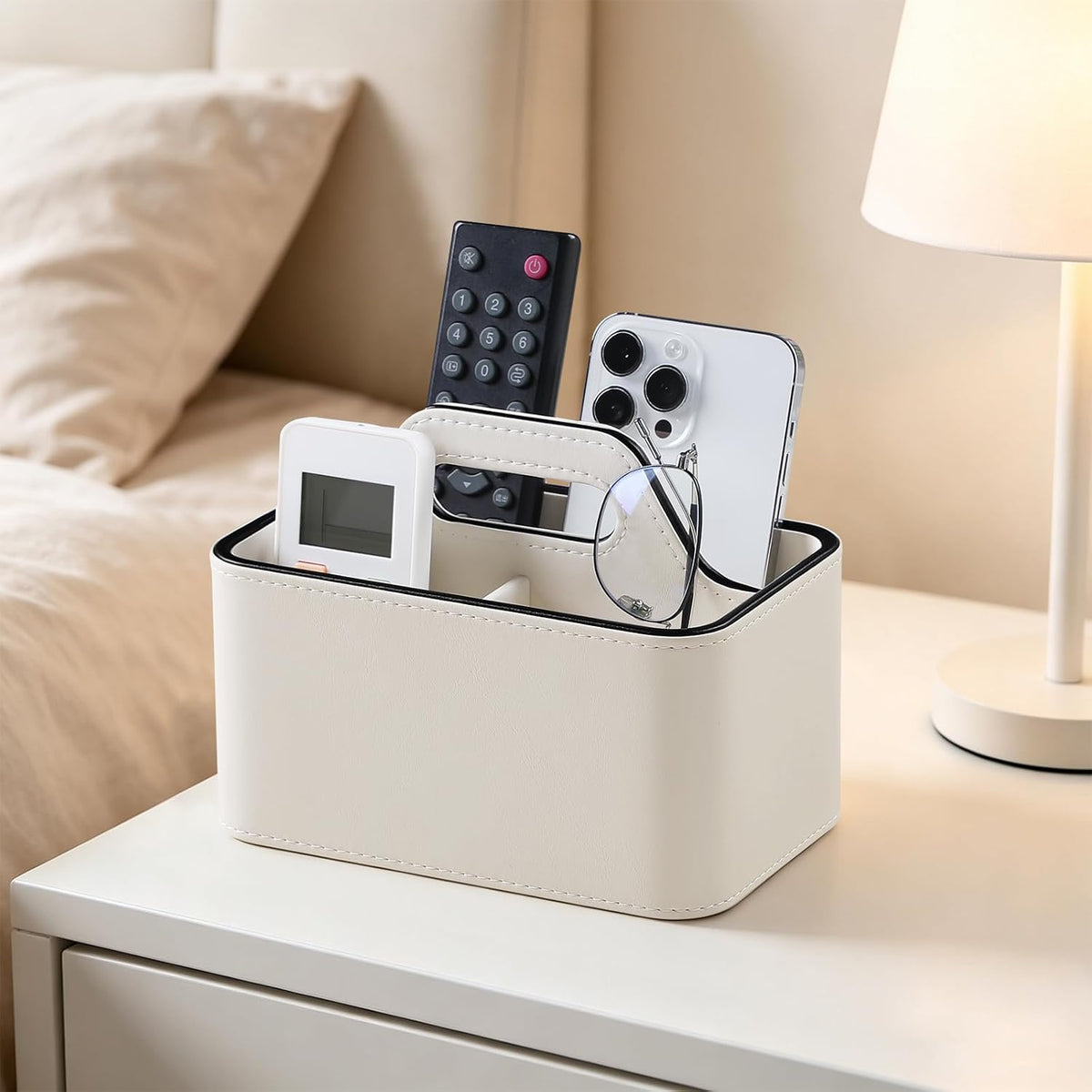 Remote Control Holder, Portable Desk Remote Organizer, Beige