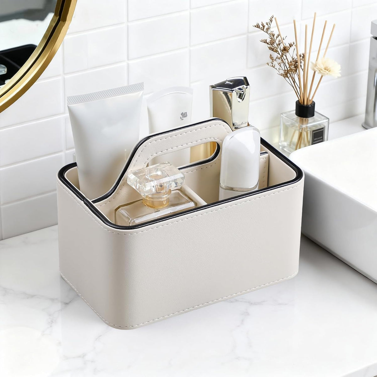 Remote Control Holder, Portable Desk Remote Organizer, Beige