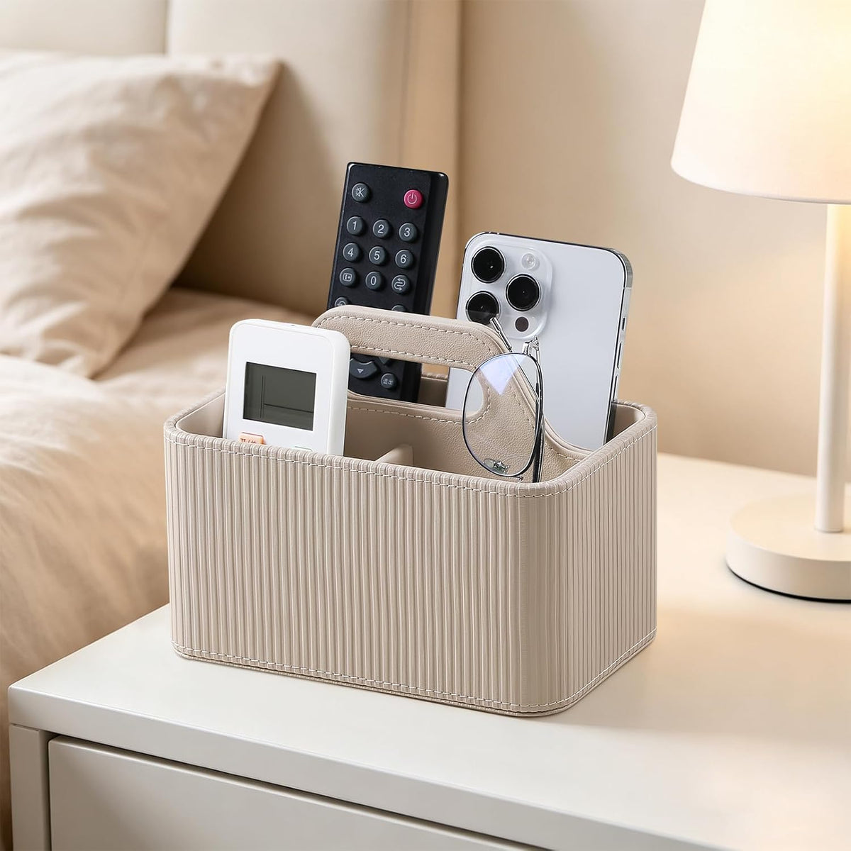 Remote Control Holder, Portable Desk Remote Organizer, Beige