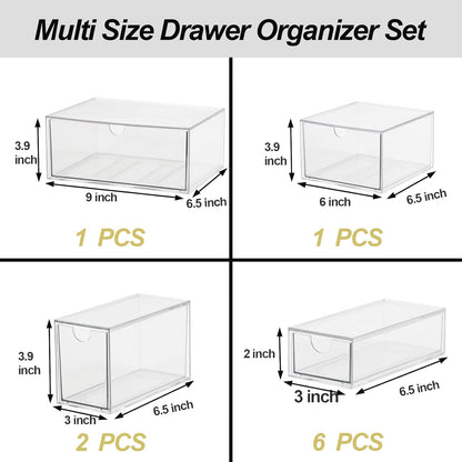 Acrylic Makeup Organizer, 10 Drawers Clear Storage Organizer Desktop Stackable Storage Drawers, Plastic Organizer Bins for Makeup, Stationery, Cosmetics, Vanity, Bathroom,Cabinet,Pantry Office Desk