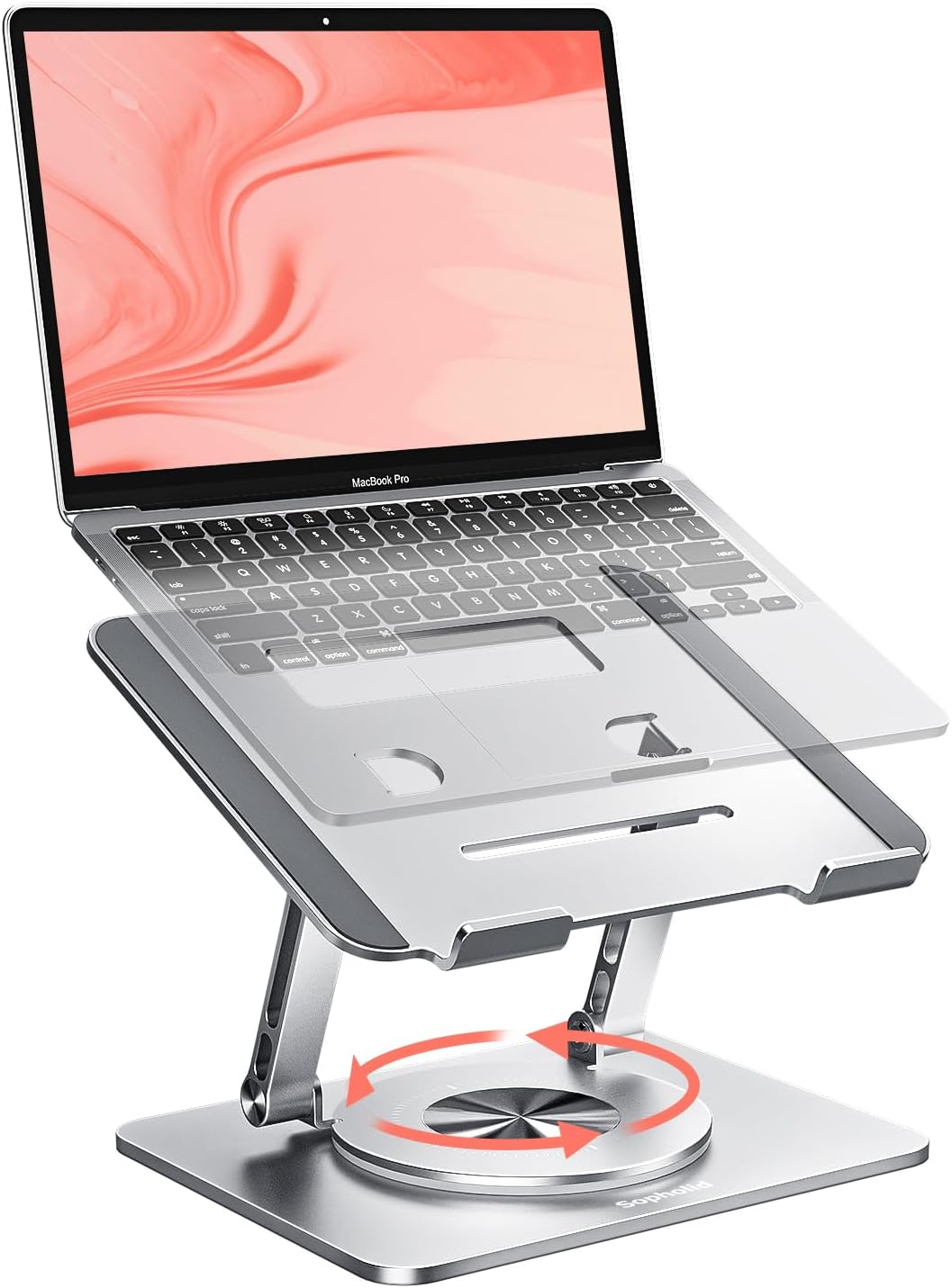 Laptop Stand for Desk, Aluminum Metal MacBook Stand，Computer Riser for Desk, Portable Foldable Adjustable Notebook Holder, Compatible with 10-15.6 Inch Laptops, iPad, Silver.