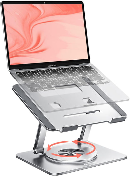 Laptop Stand for Desk, Aluminum Metal MacBook Stand，Computer Riser for Desk, Portable Foldable Adjustable Notebook Holder, Compatible with 10-15.6 Inch Laptops, iPad, Silver.