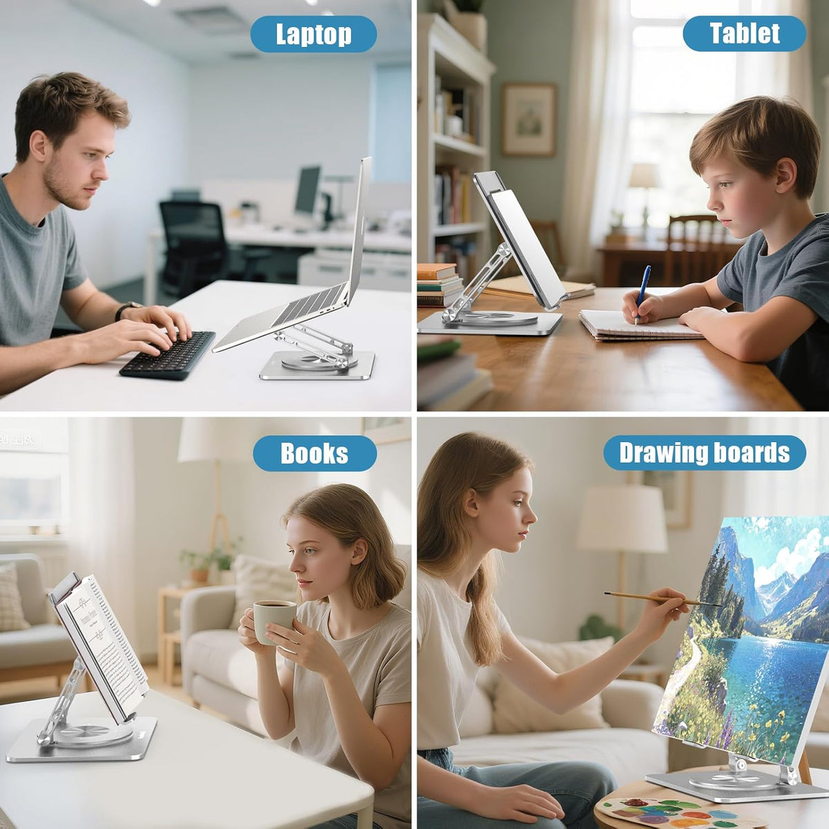 Laptop Stand for Desk, Aluminum Metal MacBook Stand，Computer Riser for Desk, Portable Foldable Adjustable Notebook Holder, Compatible with 10-15.6 Inch Laptops, iPad, Silver.