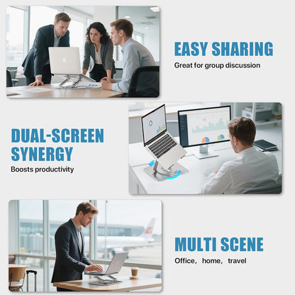 Laptop Stand for Desk, Aluminum Metal MacBook Stand，Computer Riser for Desk, Portable Foldable Adjustable Notebook Holder, Compatible with 10-15.6 Inch Laptops, iPad, Silver.