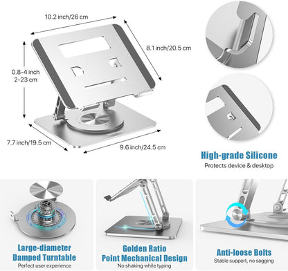 Laptop Stand for Desk, Aluminum Metal MacBook Stand，Computer Riser for Desk, Portable Foldable Adjustable Notebook Holder, Compatible with 10-15.6 Inch Laptops, iPad, Silver.