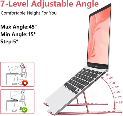 Laptop Stand for Desk, Aluminum Metal MacBook Stand，Computer Riser for Desk, Portable Foldable Adjustable Notebook Holder, Compatible with 10-15.6 Inch Laptops, iPad, Silver.