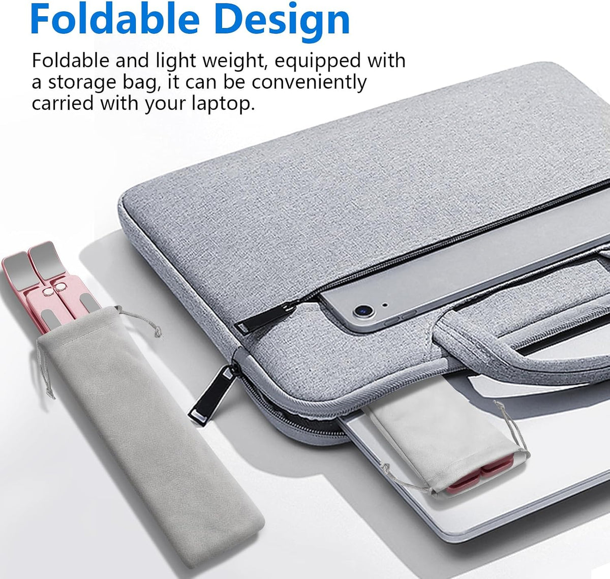 Laptop Stand for Desk, Aluminum Metal MacBook Stand，Computer Riser for Desk, Portable Foldable Adjustable Notebook Holder, Compatible with 10-15.6 Inch Laptops, iPad, Silver.