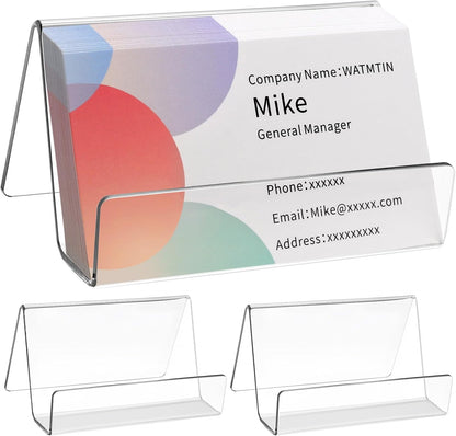 3 Pcs Acrylic Business Card Holder for Desk, Desktop Business Card Stand, Clear Name Cards Display Holder for Exhibition Accessories Home Office, Capacity: 50 Cards