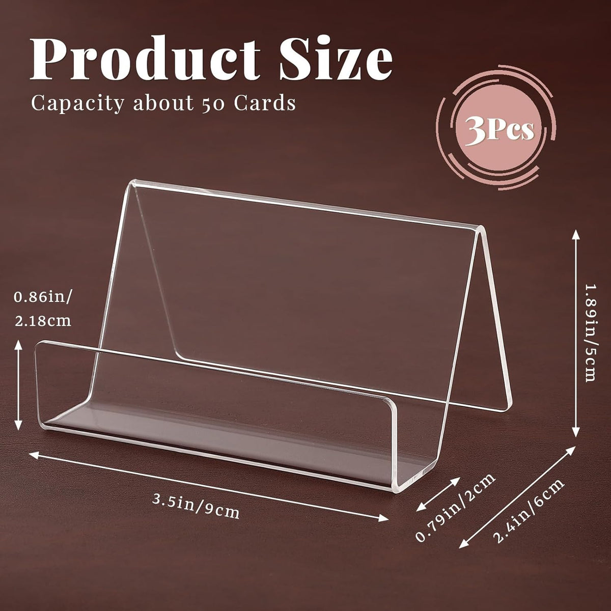3 Pcs Acrylic Business Card Holder for Desk, Desktop Business Card Stand, Clear Name Cards Display Holder for Exhibition Accessories Home Office, Capacity: 50 Cards