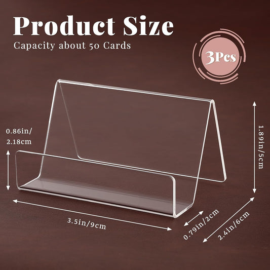 3 Pcs Acrylic Business Card Holder for Desk, Desktop Business Card Stand, Clear Name Cards Display Holder for Exhibition Accessories Home Office, Capacity: 50 Cards