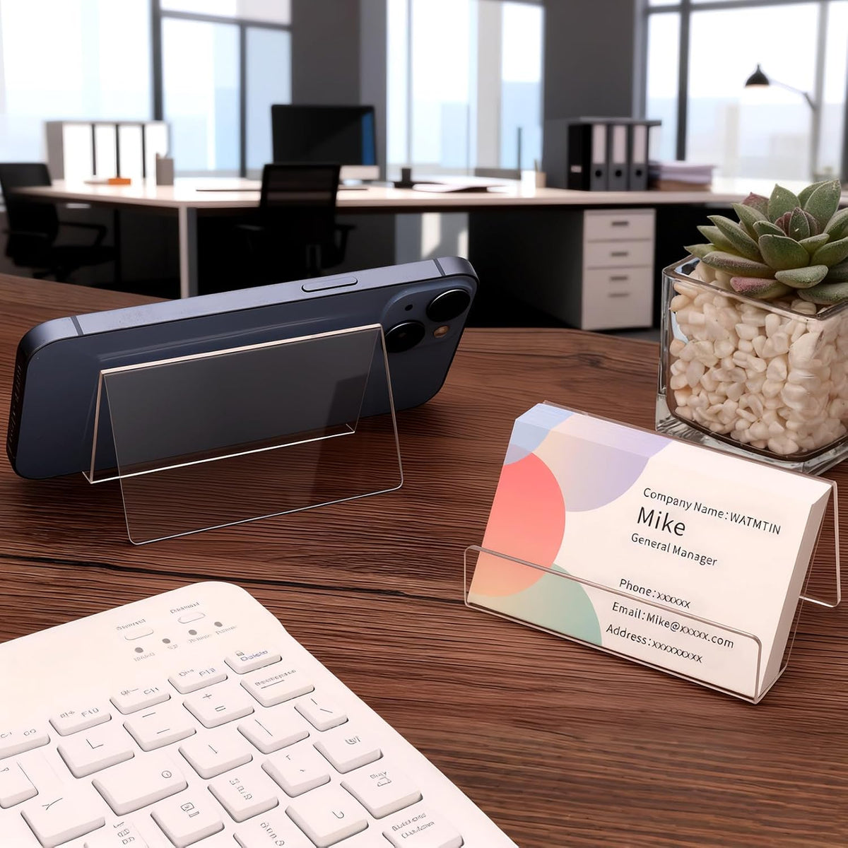 3 Pcs Acrylic Business Card Holder for Desk, Desktop Business Card Stand, Clear Name Cards Display Holder for Exhibition Accessories Home Office, Capacity: 50 Cards